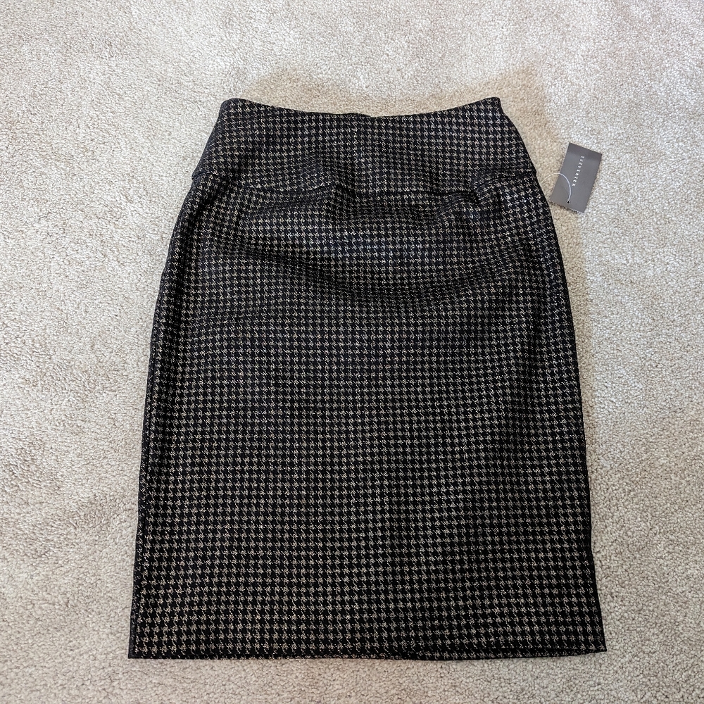 Black & gold houndstooth pencil skirt // XS